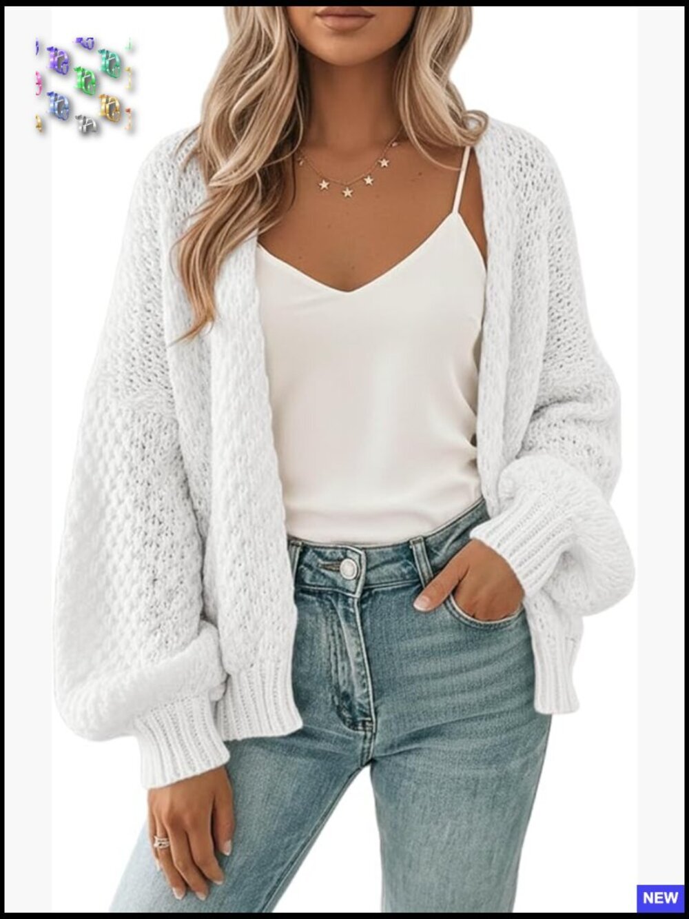 Oversized Crochet Cardigan Casual Lightweight Waffle Knit Open Front Sweater